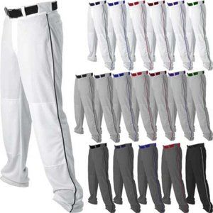 Alleson Medium Adult Men's Open Bottom Baseball Pants With Piping Braid Grey wit